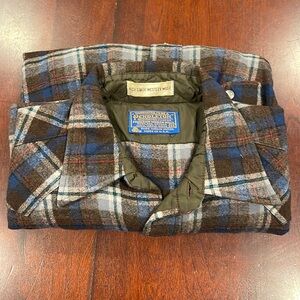 B1257 Vintage western Pendleton Wool Flannel Shirt Flap Pocket Plaid Large